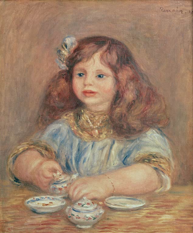 Mädchen mit rotem Haar spielt mit Teegeschirr – Pierre-Auguste Renoir Geneviève Bernheim de Villers Kunstkopie