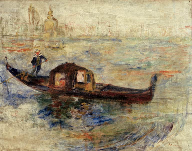 Gondel mit Gondoliere auf dem Wasser vor Venedig – Pierre-Auguste Renoir Gondole à Venise Kunstkopie