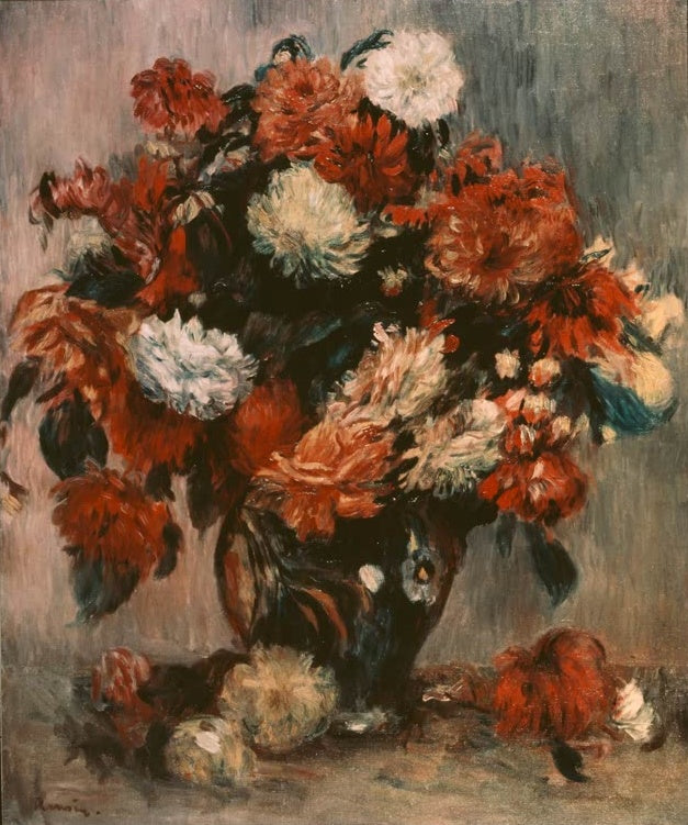 Üppiger Strauß aus roten und weißen Blumen in dunkler Vase – Pierre-Auguste Renoir Grand bouquet de fleurs Kunstkopie