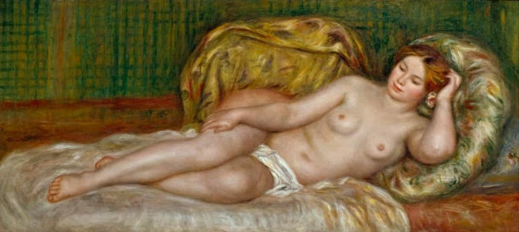 Liegender weiblicher Akt auf Kissen und weißem Laken – Pierre-Auguste Renoir Grand nu Kunstkopie