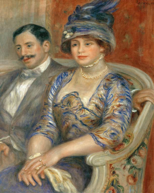 Ehepaar elegant gekleidet, sie mit Federhut – Pierre-Auguste Renoir Herr und Frau Bernheim de Villers Kunstkopie