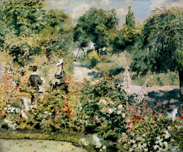 Blühender Garten mit zwei Figuren im Sonnenlicht – Pierre-Auguste Renoir Jardin à Fontenay Kunstkopie