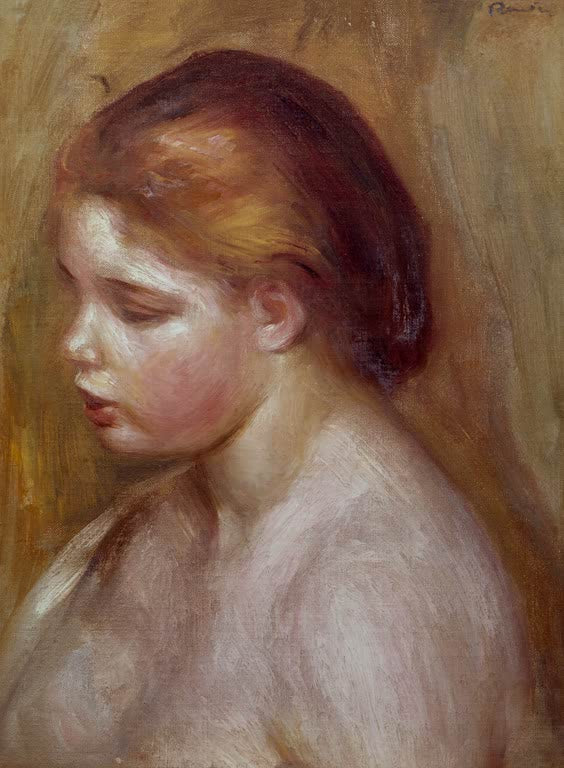 Junge nackte Frau mit gesenktem Kopf und rötlichem Haar – Pierre-Auguste Renoir Jeune femme nue en buste Kunstkopie