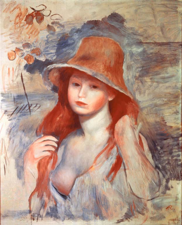 Mädchen mit rotem Haar und orangefarbenem Hut – Pierre-Auguste Renoir Jeune fille au chapeau Kunstkopie