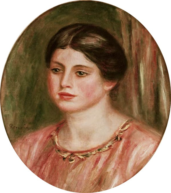 Bildnis einer jungen Frau in rosa Bluse vor grünem Vorhang – Pierre-Auguste Renoir Jeune fille en rouge Kunstkopie