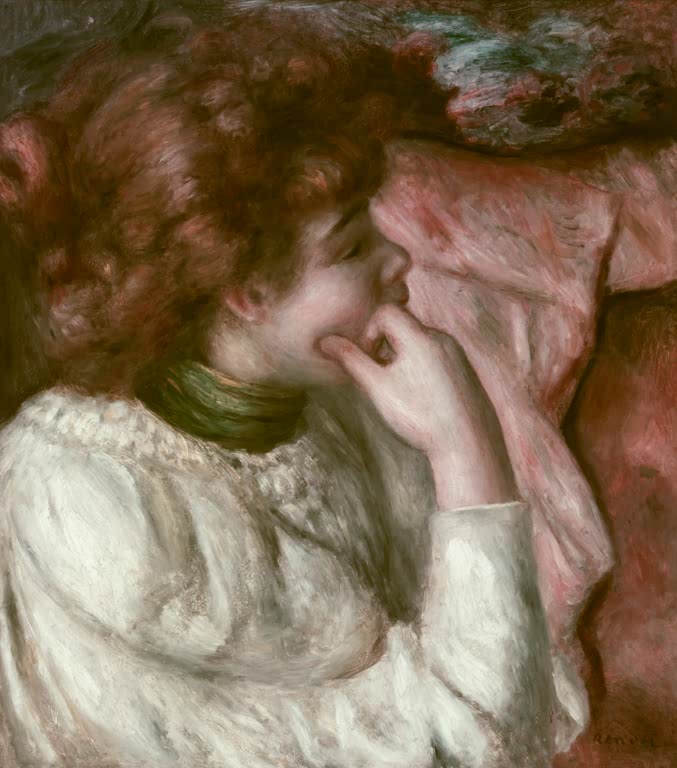 Mädchen in heller Bluse, den Kopf aufgestützt – Pierre-Auguste Renoir Jeune fille, la tête appuyée sur la main Kunstkopie