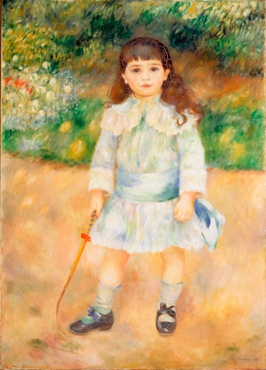 Kleiner Junge im hellen Kleid mit Peitsche im sonnigen Garten – Pierre-Auguste Renoir Knabe mit kleiner Peitsche Kunstkopie