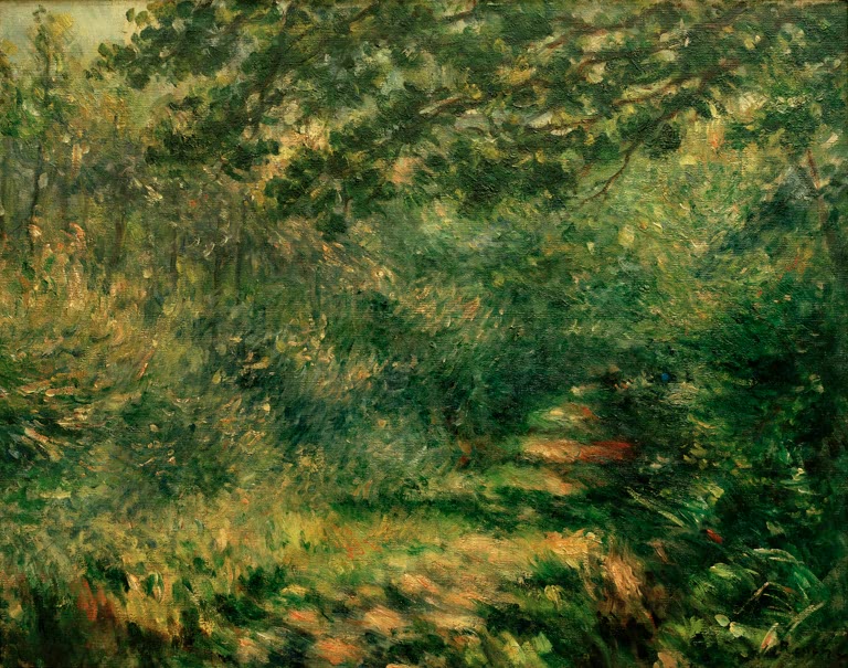Waldweg im Sonnenlicht zwischen dichtem grünem Laub – Pierre-Auguste Renoir Allée sous bois Kunstkopie