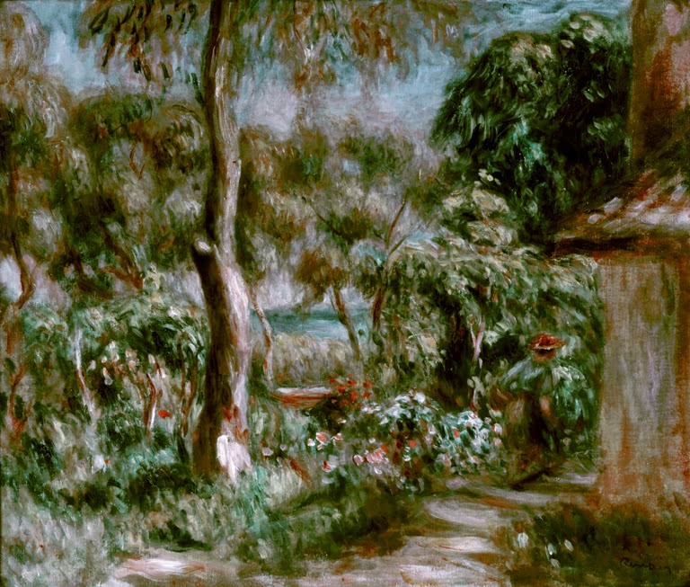 Garten mit hohem Baum und Häuschen am Rand – Pierre-Auguste Renoir Arbre près de la ferme Kunstkopie