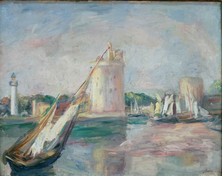 Segelboot im Hafen vor Leuchtturm und Festungsturm – Pierre-Auguste Renoir Entree du port de La Rochelle Kunstkopie