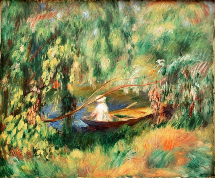 Frau in einem Boot unter überhängenden Weiden – Pierre-Auguste Renoir La barque Kunstkopie