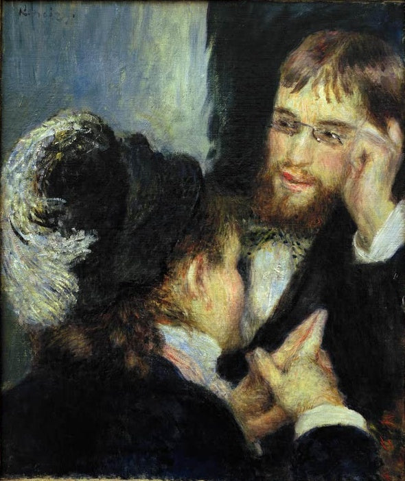 Zwei Gesprächspartner dicht beieinander, ein Mann mit Brille und Bart – Pierre-Auguste Renoir La conversation Kunstkopie