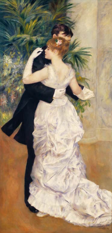 Tanzendes Paar in Abendkleid und Frack zwischen Palmen – Pierre-Auguste Renoir La Danse à la ville Kunstkopie