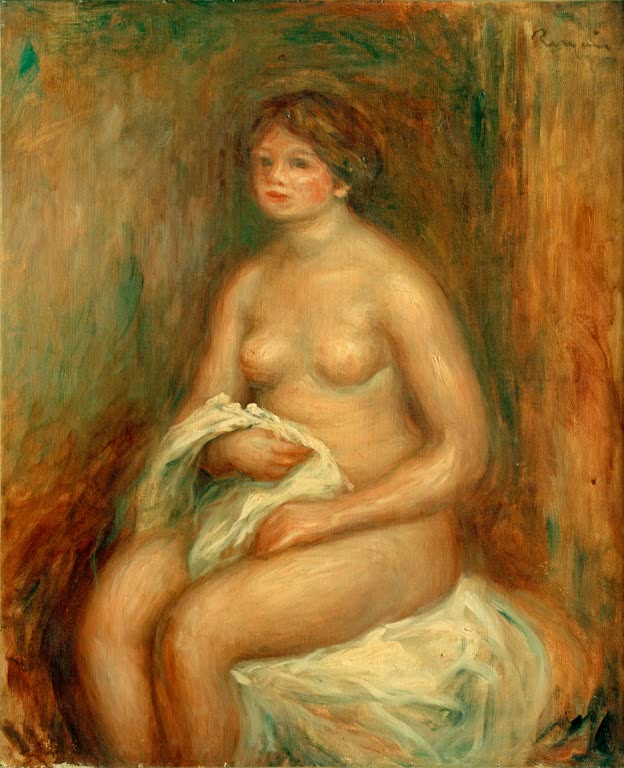 Sitzender weiblicher Akt mit Tuch auf dem Schoß – Pierre-Auguste Renoir La femme à la draperie Kunstkopie