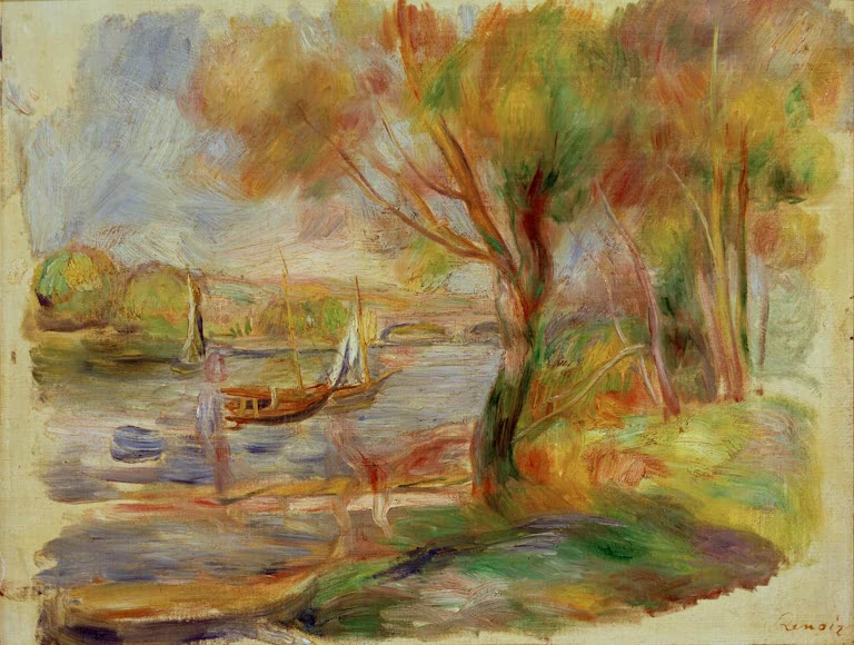Seine bei Argenteuil mit Segelbooten und herbstlichen Bäumen – Pierre-Auguste Renoir La Seine à Argenteuil Kunstkopie