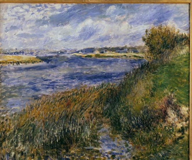Seine bei Champrosay mit Schilf am Ufer und Wolkenhimmel – Pierre-Auguste Renoir La Seine à Champrosay Kunstkopie
