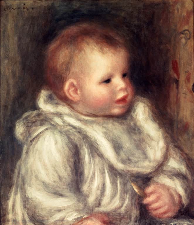 Baby in weißem Kleidchen mit Löffel in der Hand – Pierre-Auguste Renoir Le bébé à la cuillère Kunstkopie