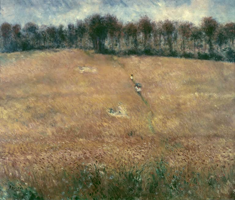 Goldenes Weizenfeld mit Baumreihe am Horizont – Pierre-Auguste Renoir Le champ de blé Kunstkopie