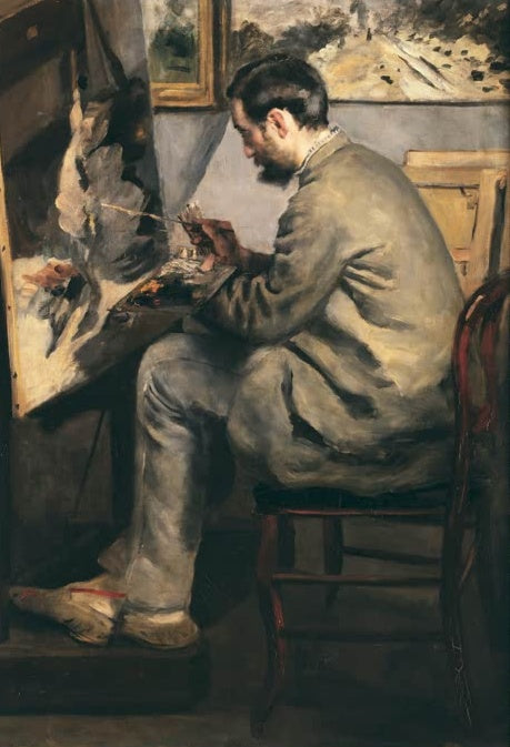 Maler im grauen Anzug an der Staffelei im Atelier – Pierre-Auguste Renoir Le heron aux ailes deployees Kunstkopie