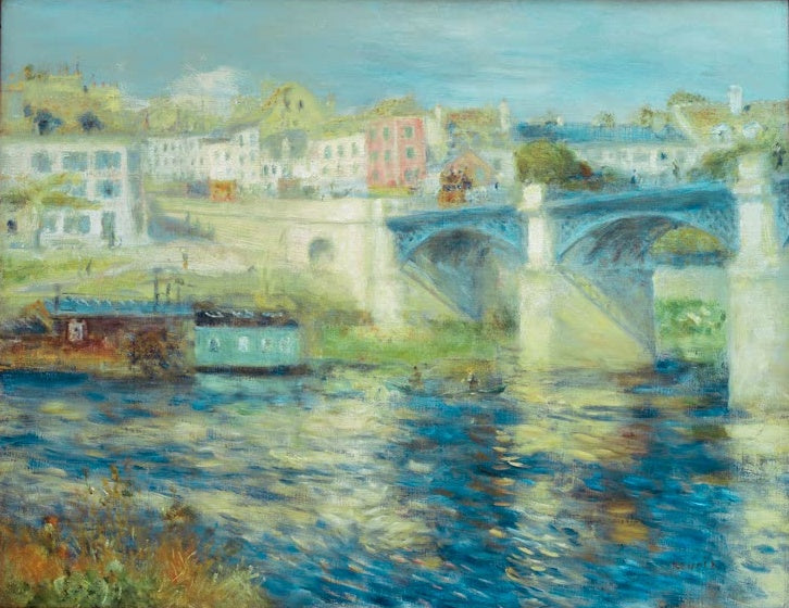 Brücke über die Seine mit Häuserzeile und Kahn – Pierre-Auguste Renoir Le pont de Chatou Kunstkopie