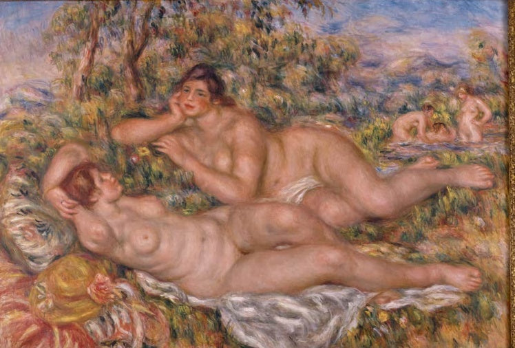 Zwei liegende Akte in sonniger Landschaft – Pierre-Auguste Renoir Les baigneuses Kunstkopie