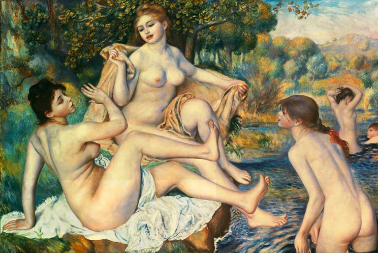 Mehrere nackte Frauen ruhen am Flussufer – Pierre-Auguste Renoir Les grandes baigneuses Kunstkopie