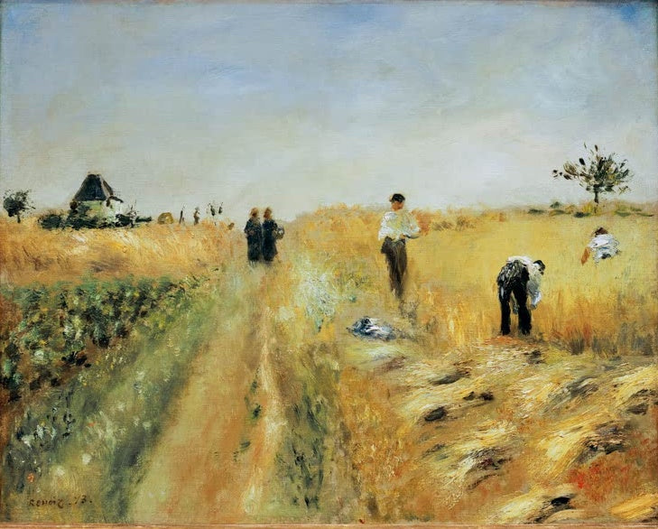 Erntearbeiter auf goldenem Feld, Weg und Hütte – Pierre-Auguste Renoir Les moissoneurs Kunstkopie