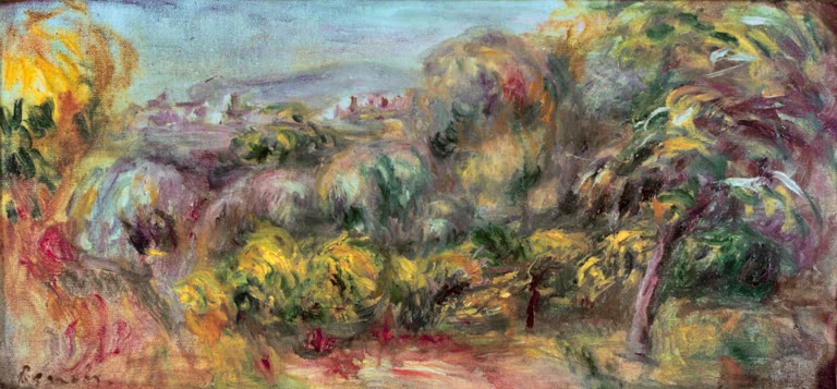 Hügelige Landschaft mit Orangenbäumen im Sonnenlicht – Pierre-Auguste Renoir Les orangers Kunstkopie