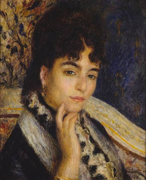 Brustbild einer Frau mit aufgestütztem Kinn und Pelzkragen – Pierre-Auguste Renoir Madame Alphonse Daudet Kunstkopie