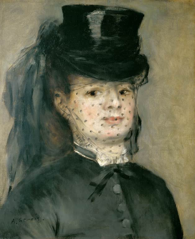 Frau mit schwarzem Zylinder und Punktschleier im Halbprofil – Pierre-Auguste Renoir Madame Darras Kunstkopie