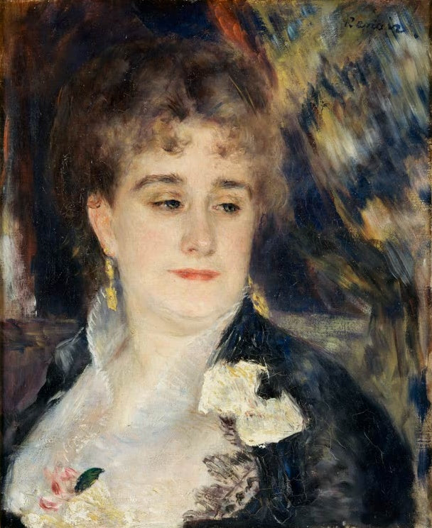 Frau mit Lockenfrisur, goldenen Ohrringen und weißer Schleife – Pierre-Auguste Renoir Madame Georges Charpentier Kunstkopie