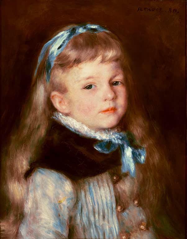 Mädchen mit langem Haar und blauem Haarband – Pierre-Auguste Renoir Mademoiselle Grimprel au ruban bleu Kunstkopie