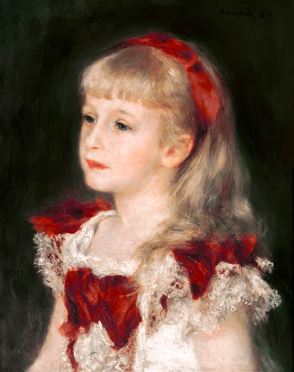 Mädchen mit blondem Haar und rotem Haarband – Pierre-Auguste Renoir Mademoiselle Grimprel au ruban rouge Kunstkopie