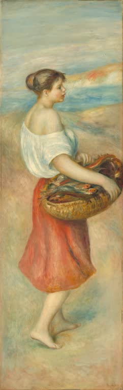 Mädchen am Strand mit einem Korb voller Fische – Pierre-Auguste Renoir Mädchen mit einem Korb voller Fische Kunstkopie