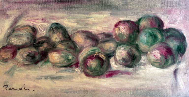 Stillleben mit Pflaumen und Mandeln auf hellem Tuch – Pierre-Auguste Renoir Nature-morte aux prunes et aux amandes Kunstkopie