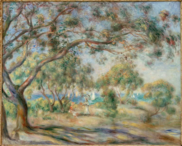 Weite Landschaft mit großem Baum und fernem Meer – Pierre-Auguste Renoir Noirmoutier Kunstkopie