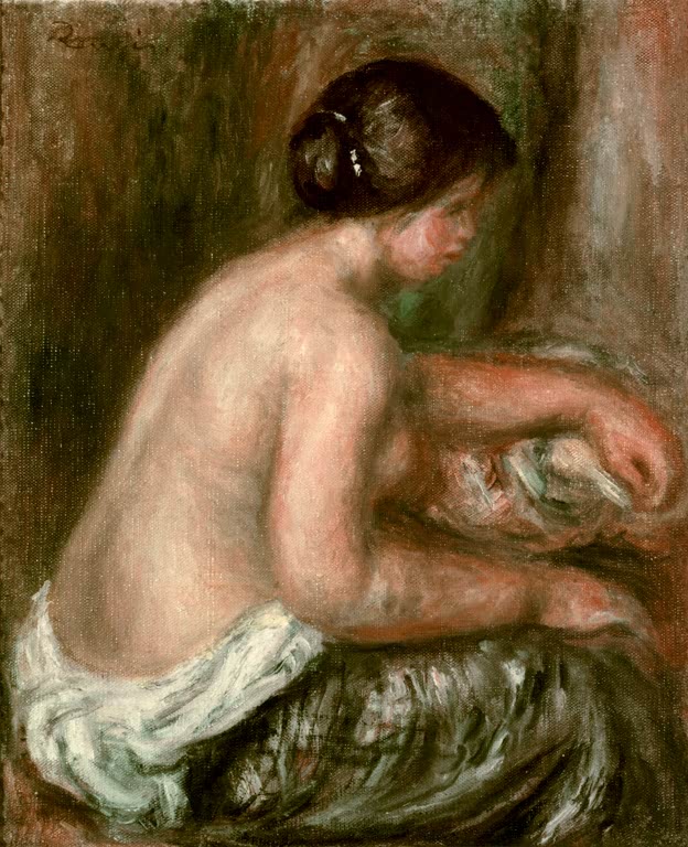 Sitzender weiblicher Akt mit Tuch in Seitenansicht – Pierre-Auguste Renoir Nu assis Kunstkopie