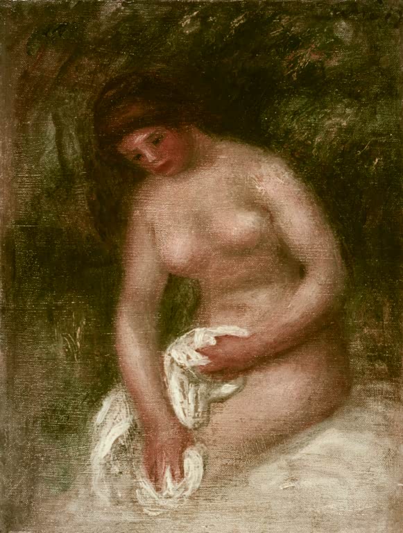 Kleiner weiblicher Akt trocknet sich mit einem Tuch ab – Pierre-Auguste Renoir Nu au linge Kunstkopie