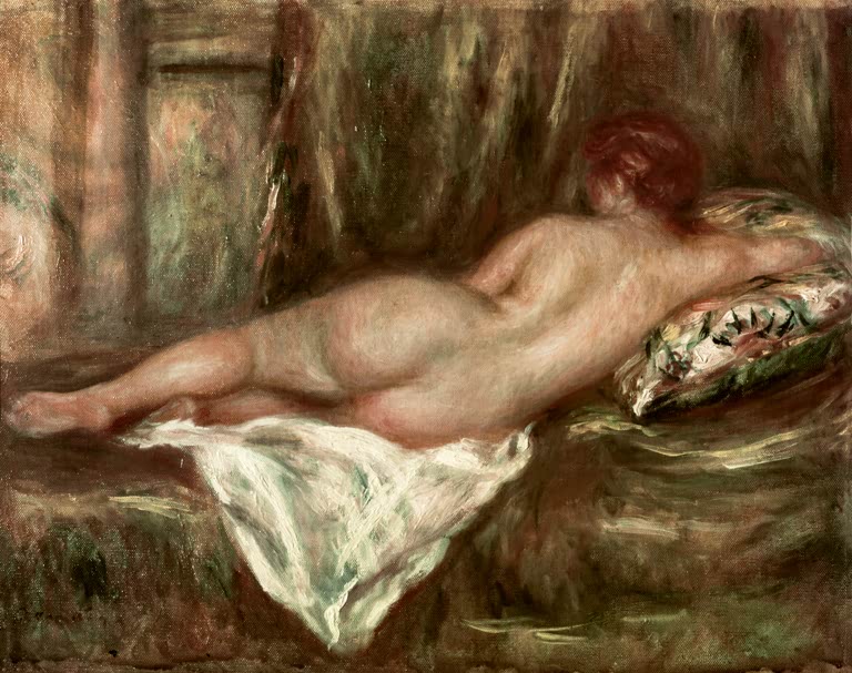 Liegender weiblicher Akt von hinten auf einem Sofa – Pierre-Auguste Renoir Nu couché, vu de dos Kunstkopie