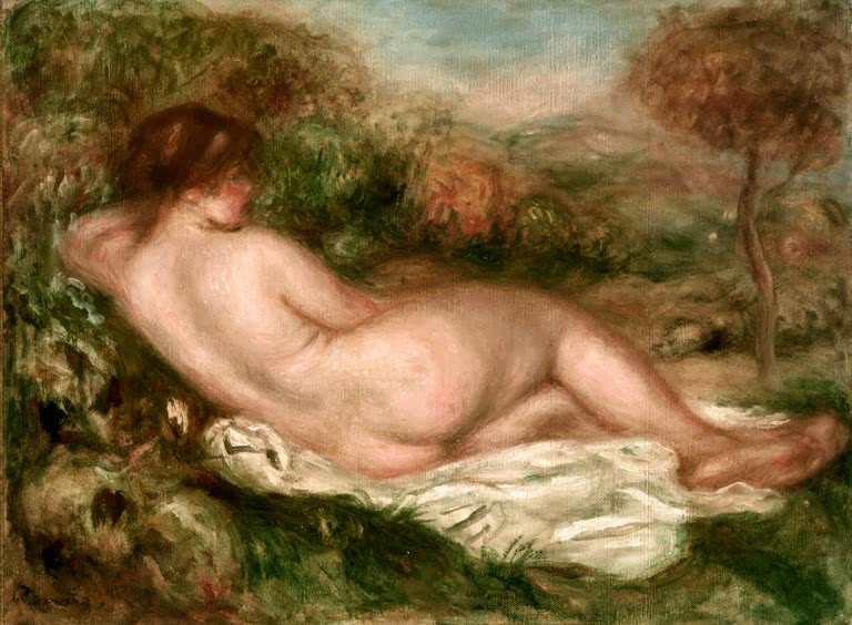 Liegender weiblicher Akt in einer Landschaft – Pierre-Auguste Renoir Nu couché Kunstkopie