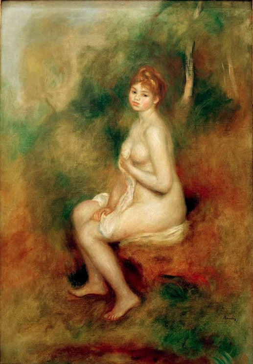 Sitzender weiblicher Akt in Waldlandschaft – Pierre-Auguste Renoir Nu dans un paysage Kunstkopie