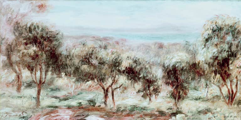 Olivenhain mit Blick auf das ferne Meer – Pierre-Auguste Renoir Paysage, les oliviers Kunstkopie