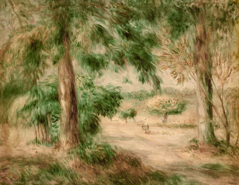 Lichte Waldlandschaft mit hohen Bäumen und sandigem Weg – Pierre-Auguste Renoir Paysage Kunstkopie