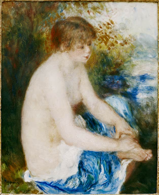 Sitzende nackte Frau trocknet sich die Füße, blaues Tuch – Pierre-Auguste Renoir Petit nu bleu Kunstkopie