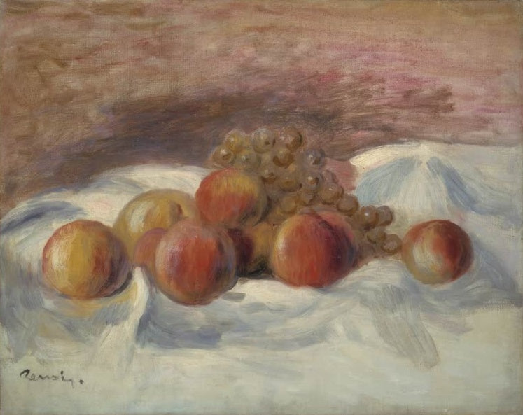 Pfirsiche und Trauben auf weißem Tuch – Pierre-Auguste Renoir Pfirsiche und Trauben Kunstkopie