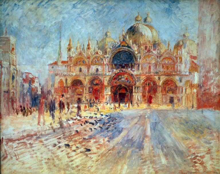Markusdom und Platz in Venedig im Sonnenlicht – Pierre-Auguste Renoir Place San Marco, Venise Kunstkopie