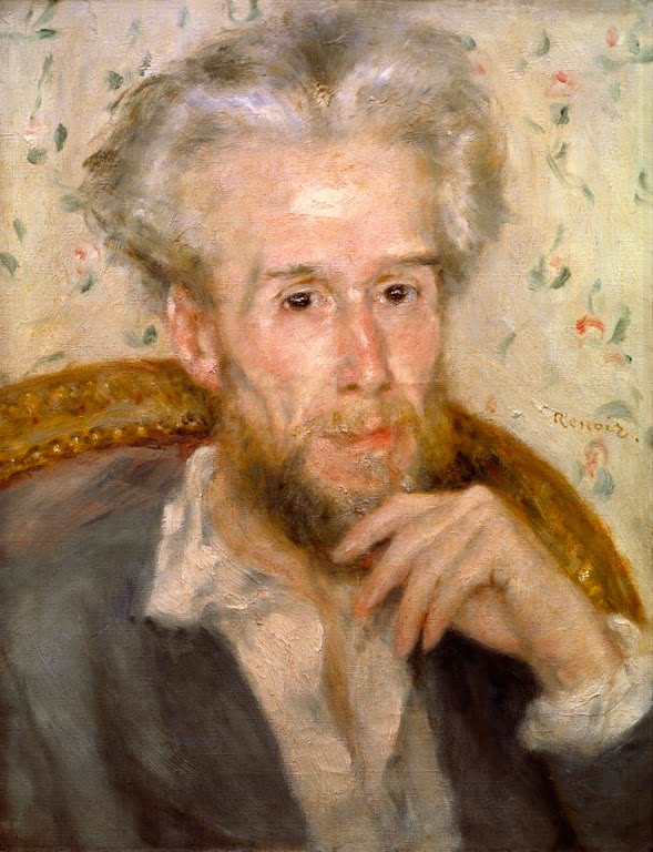 Mann mit wirrem grauem Haar stützt die Hand ans Kinn – Pierre-Auguste Renoir Portrait de Chocquet Kunstkopie