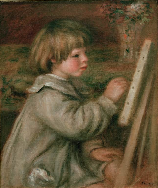 Kind malt an einer Staffelei – Pierre-Auguste Renoir Portrait de Claude Renoir peignant Kunstkopie