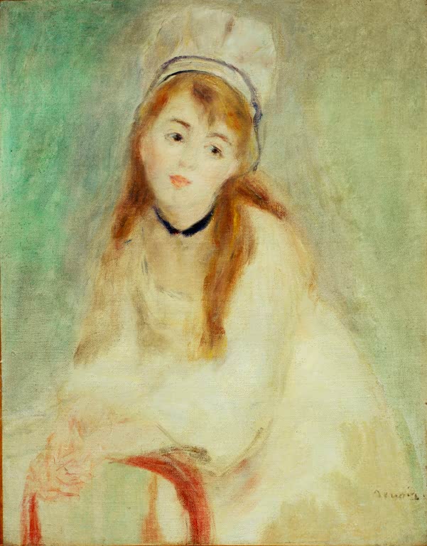 Junge Frau in Weiß mit rotbraunem Haar – Pierre-Auguste Renoir Symphonie en blanc Kunstkopie