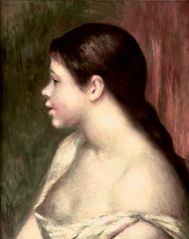 Mädchen mit langem dunklem Haar im Profil – Pierre-Auguste Renoir Portrait de jeune fille Kunstkopie